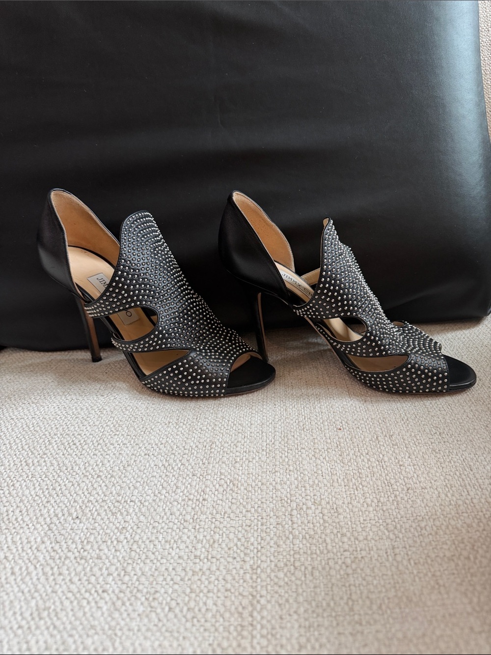 Jimmy Choo Black Studded Cutout High Heel Sandals - Picture 2 of 7